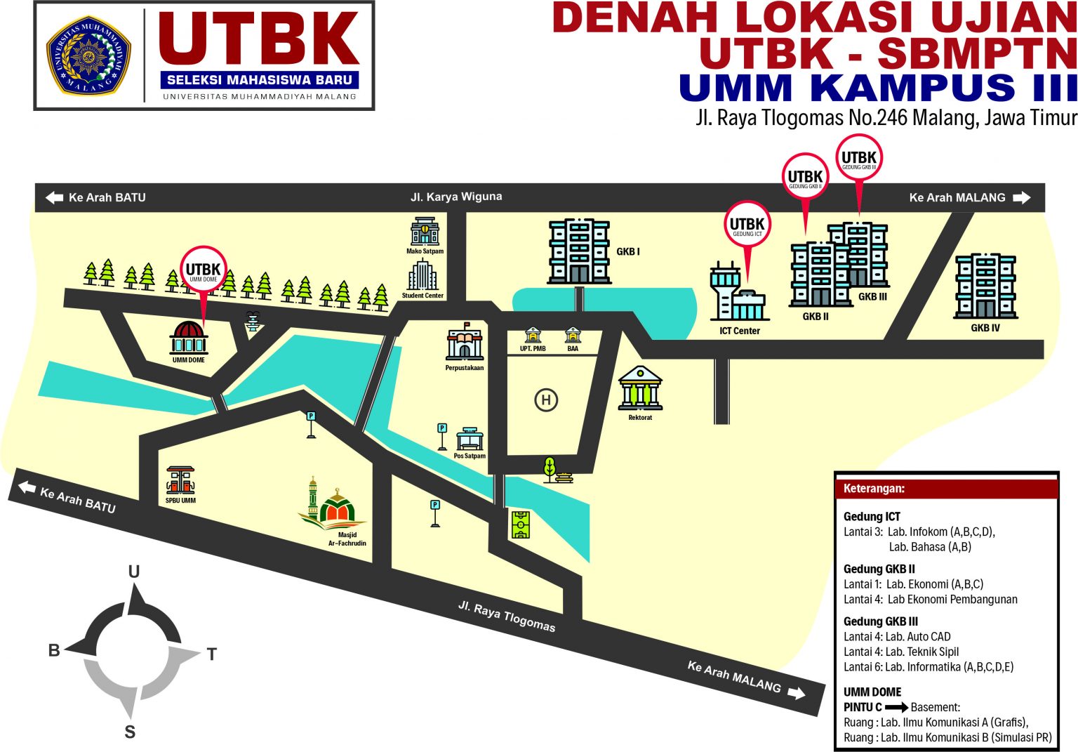 Denah Lokasi PUSAT UTBK UM | Universitas Negeri Malang (UM)