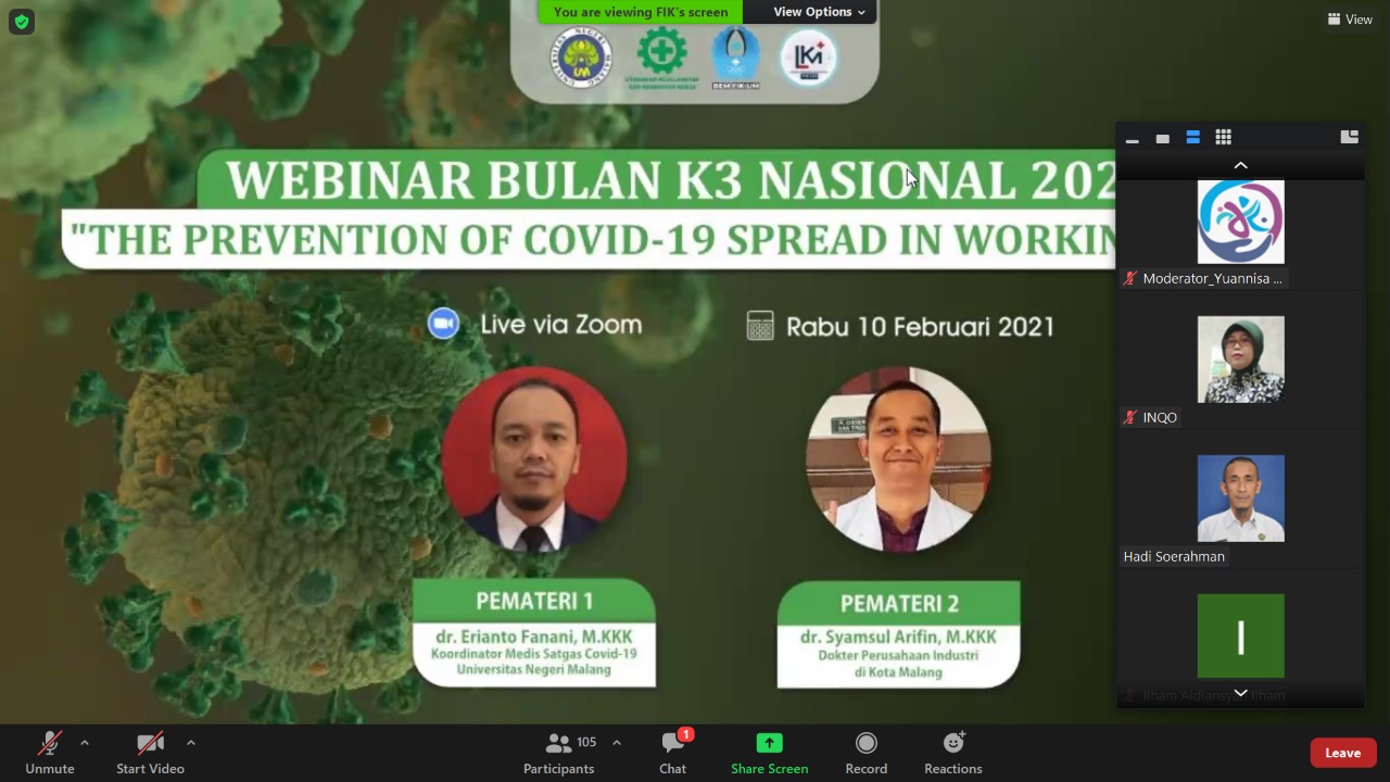 FIK UM Adakan Webinar “The Prevention of COVID-19 Spread in Working Place”