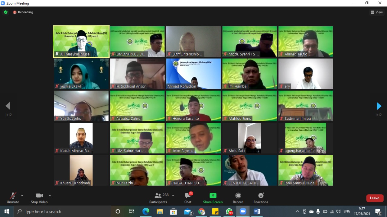 Keluarga Besar Warga Nahdlatul Ulama  UM Adakan Halal Bihalal Virtual di Hari Pertama Masuk Kerja