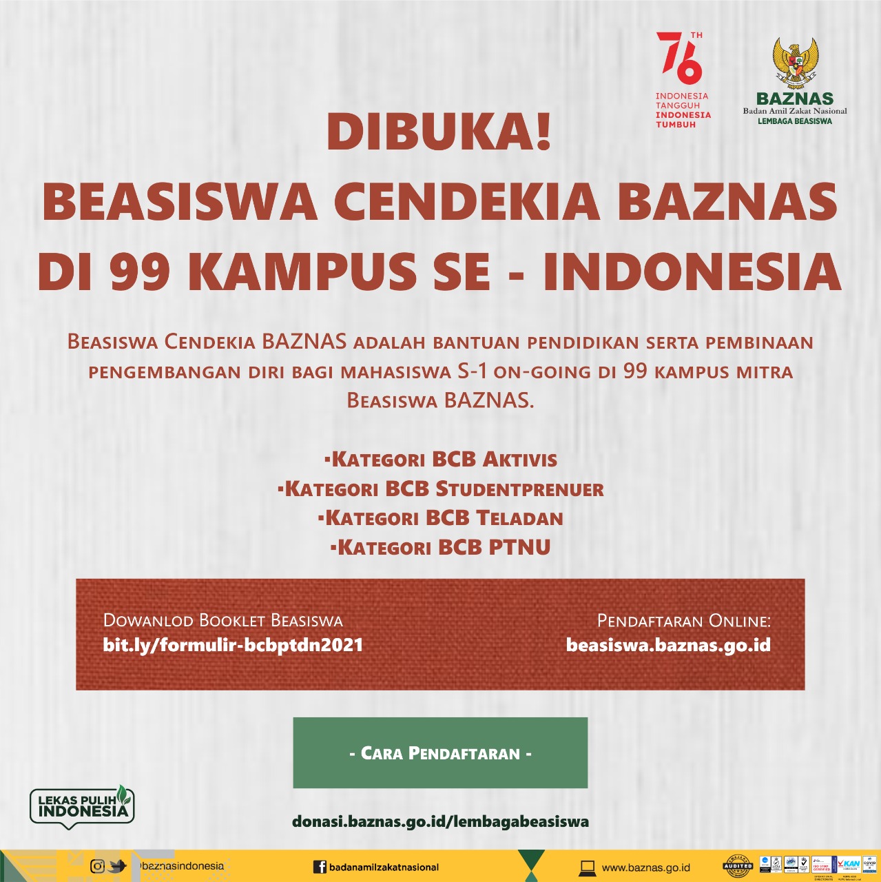 Beasiswa Cendekia Baznas di 99 Kampus Se – Indonesia