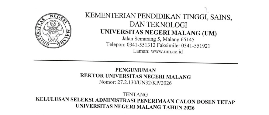 [PENGUMUMAN] KELULUSAN ADMINISTRASI PENERIMAAN CALON DOSEN TETAP UM 2026